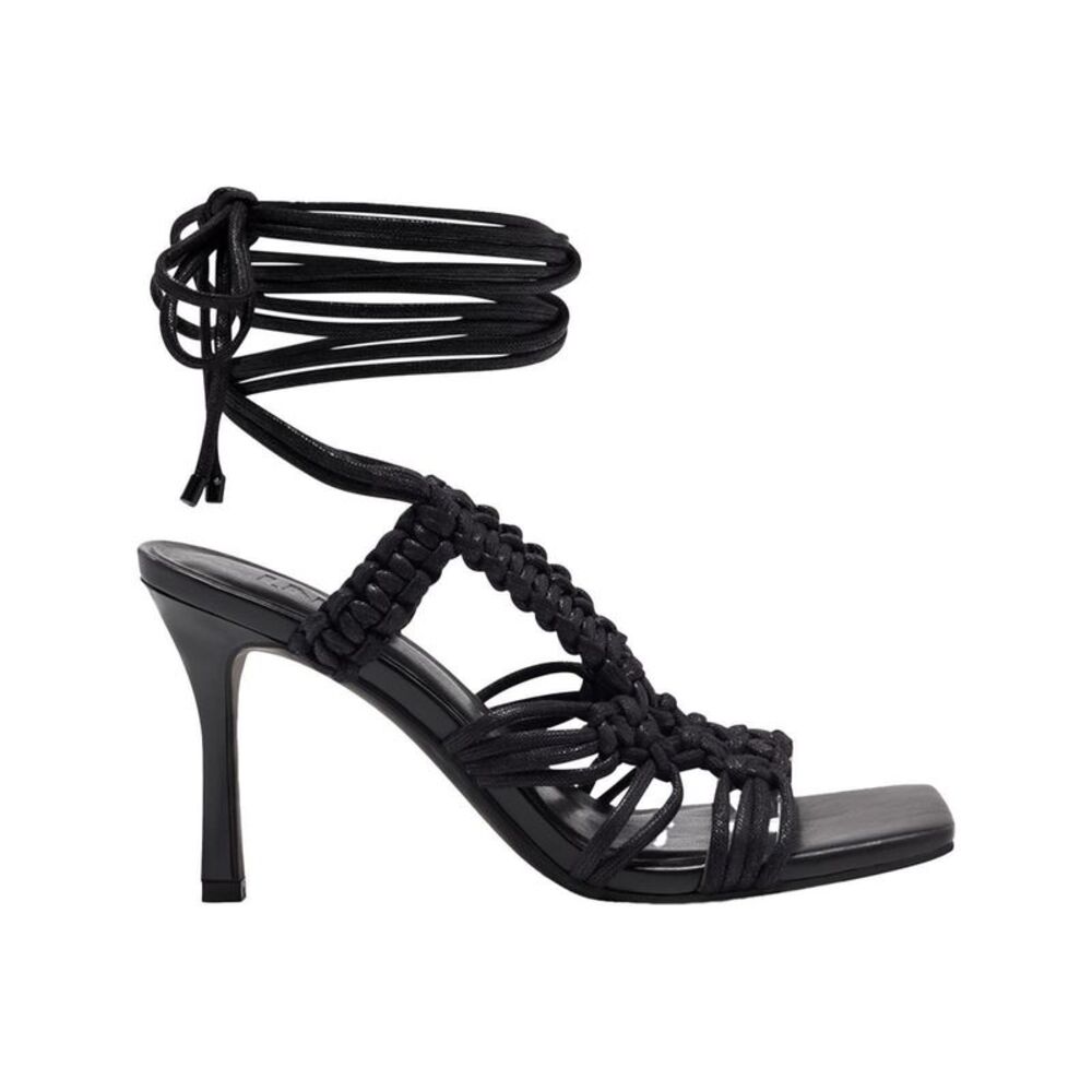INC Womens Black Strappy Woven Brayd Square Toe Stiletto Heeled Sandal 9.5 M